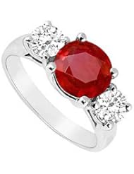 Three Stone Ruby and Diamond Ring 14K White Gold - 2.50 CT TGW
