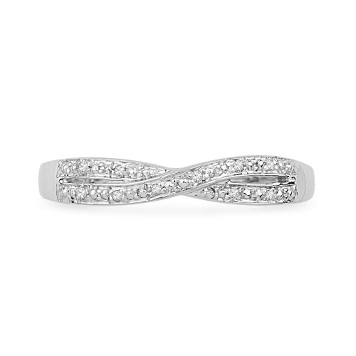 Platinum Plated Sterling Silver Round Diamond Twisted Fashion Ring (0.03 cttw)