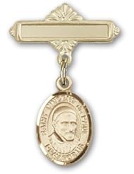 14K Gold Baby Badge with St. Vincent de Paul Charm and Polished Badge Pin
