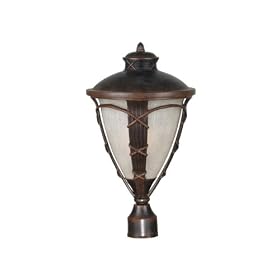 Kenroy Home 70304CM Ribbon and Reed Medium Post Lantern with Light Amber Linen Glass,... by Kenroy Home