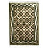 Wool and cotton rug, 'Olive Starbursts' (6x9)