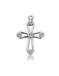 14K White Gold Round Diamond Semi Bezel Set Cross Pendant (0.85ct)