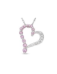 Pink Sapphire and Accent Diamond Accent Heart Pendant in 14k White Gold