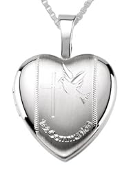 Small 0.925 Sterling Silver Heart "First Communion" Locket Pendant with optional Necklace