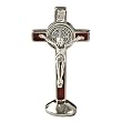 Saint Benedict Crucifix - Brown Crucifix and Silver Corpus - Freestanding Crucifix - 4" Height - MADE IN ITALY