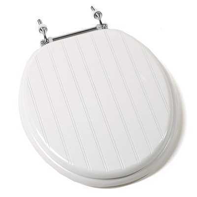 Deluxe Molded Round Toilet Seat with Chrome Hinges and White Wainscot