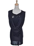 Anna-Kaci S/M Fit Black Draped Hanging Fringe Old Roman-Influenced Mini Dress