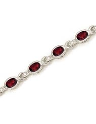14K White Gold Oval Garnet and Diamond Bracelet