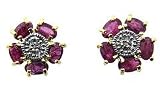 Sterling Silver VML Genuine Ruby and Diamond Accent Flower Earrings