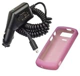 2 Pieces Value Combo of Pink Silicone Skin Cover Case and Car Charger for Blackberry 8120 8130