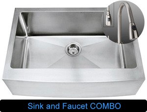 30 Inch Stainless Steel Curved Front Farm Apron Kitchen Sink and Single Hole Kitchen Faucet COMBO