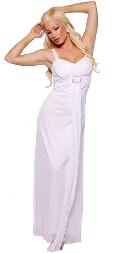 White Sleeveless Strap Rhinestone Empire Long Party Bridal Wedding Gown