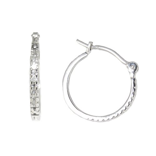 Diamond Hoop Earrings:10k White Gold Diamond Mini-Hoop Earrings (.033 cttw, I-J Color, I1-I2 Clarity) Images