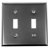 Combination Switch & Outlet Plates: AW2BP - Two Toggle Switch Plate - Smooth Black Iron-Steel