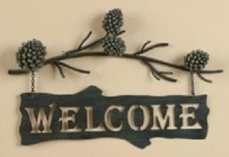 PINE CONE Lodge Welcome SIGN Metal WALL art Home Decor