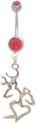Browning Titanium Anodized Silver with Red Rhinestone with Heart & Sexy Deer Mate Belly Navel Ring Jewelry