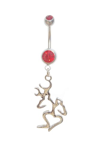 Browning Titanium Anodized Silver with Red Rhinestone with Heart & Sexy Deer Mate Belly Navel Ring Jewelry