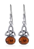 Brown Amber Celtic Knot Sterling Silver Kidney Ear Wire Earrings