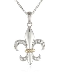 XPY Sterling Silver and 14k Yellow Gold Diamond-Accented Fleur-de-Lis Pendant Necklace (.09 cttw, I-J Color, I2-I3 Clarity), 18"