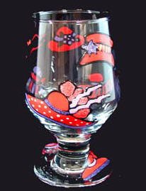 Red Hat Dazzle Design - Hand Painted - High Ball - All Purpose Glass - 10.5 oz.