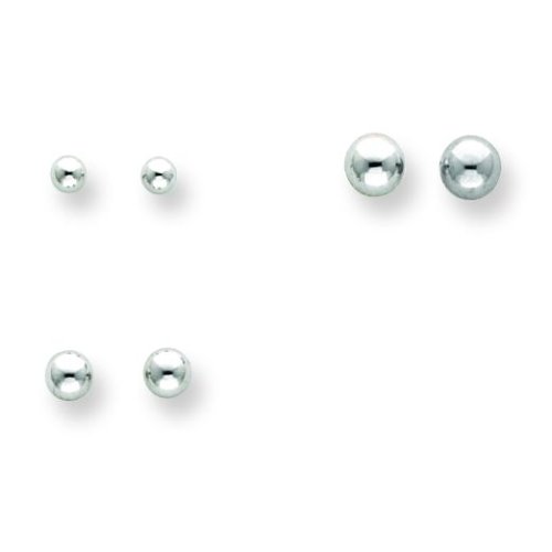 14k White Gold 3mm  4mm  and 5mm Ball Stud Earring Set
