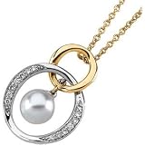 14K Two Tone Gold Akoya Pearl & Diamond Necklace