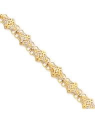 Beautiful 14k Yellow Gold w/Rhodium Diamond-Cut 7 Inch Bracelet w/ Lobster