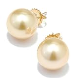 14K Gold 11-12MM Golden Cultured South Sea Pearl One-of-a-Kind Earrings