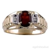 Mens Gold Ring Diamond Garnet (January Birthstone) 14K Yellow or White Gold