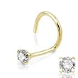 14k Yellow Gold Nose Screw with Clear CZ / Prong Setting, 1.5mm - Sold Individually