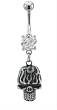 SILVER FLAMMING SKULL DANGLE BELLY RING