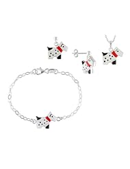 Sterling Silver Dog Enamel Bracelet Neckalce and Earring Set