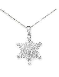 Snowflake Pendant Necklace Sparkling Cubic Zirconia Sterling Silver, with Rope Chain