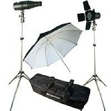 Adorama Budget Studio Monolight Flash Kit #3, with 2 100 watt Second Budget Flashes, Light Stands, 1 Umbrella, Barndoor, Snoot and Softex Carry Case.