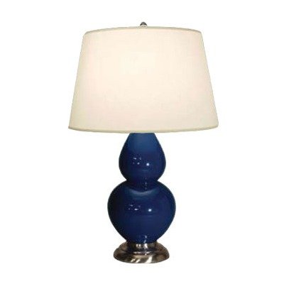 Robert Abbey 1782X Double Gourd - One Light Accent Lamp, Antique Silver Finish with Marine Blue Glazed Glass with Pearl Dupioni Fabric Shade