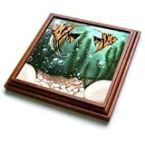 Florene Childrens Art - 2 Cute Fish With Bubbles In Aquarium - Trivets