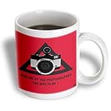 Kike Calvo Photography Collection - Beware of the photographer the dog is ok.Black text and triangle, red background, flash camera - Mugs