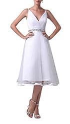 V-neck Tulle Tea Length Sheath Belted  Lace-Up  Dress With Rhinestones