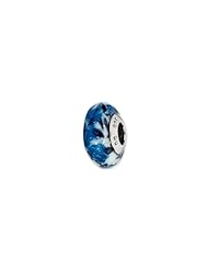 Sterling Silver Blue Rose Glitter Overlay Italian Murano Charm