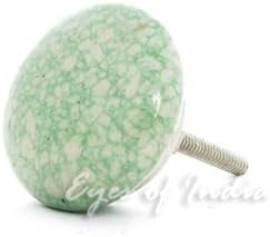 Sold by Piece GREEN CERAMIC ROUND PAINTED CABINET CUPBOARD Knobs Handles Pulls