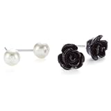 Betsey Johnson Pearl And Rose Duo Stud Earring