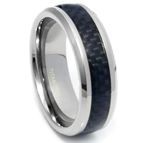 Titanium Black Carbon Fiber Inlay Wedding Band Ring