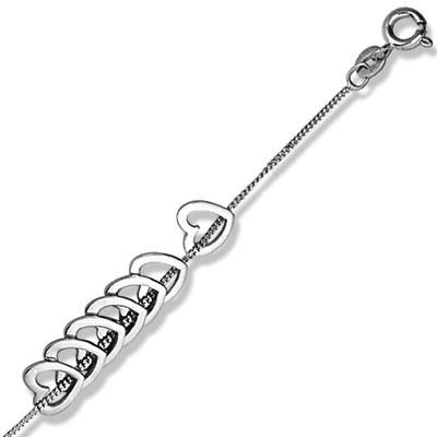 Schmuck-Pur Romantische Silber Fußkette mit 7 Herz-Anhängern