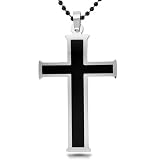 Stainless Steel Cross with Black Resin Inlay on 24 Inch Chain