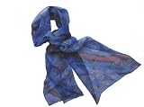 ArtisanStreet's Chiffon Silk Hand Painted Scarf. Features Shades of Blue Circles Motif. One Of A Kind. Signed By Artisan.