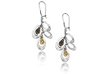 14K White Gold Matte-Finish Hand-Crafted Designer Dangling Oval-Shaped Earrings, Enhanced with Citrine and Smokey Topaz Semi-Precious Briolettes.