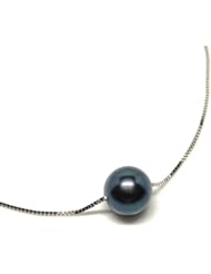 HinsonGayle AAA Gem Collection 10.0-10.5mm Ultra-Iridescent Black with Aubergine Overtones Cultured Pearl Solitaire Necklace (Sterling Silver, 18")