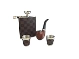 Modern flask for Men-Hip Hydro Liquor flasks for groomsmen flask-Flask Set with vintage smoke pike,2 shot glass cups + funnel-Leather Pewter Flasks for women-Whiskey Blue Purple Irish Rum Flask Brown