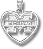 Michigan Wolverines Solid Sterling Silver ''M MICHIGAN'' Heart Pendant