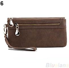 Women Trendy Wonderful Wallet Wristlet Card Coin Holder Long Clutch Zipper Purse Color: Coffee